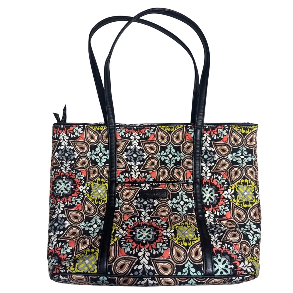 Vera Bradley Sienna Quilted Tote Bag Retired Pattern Black Pink Floral Paisley